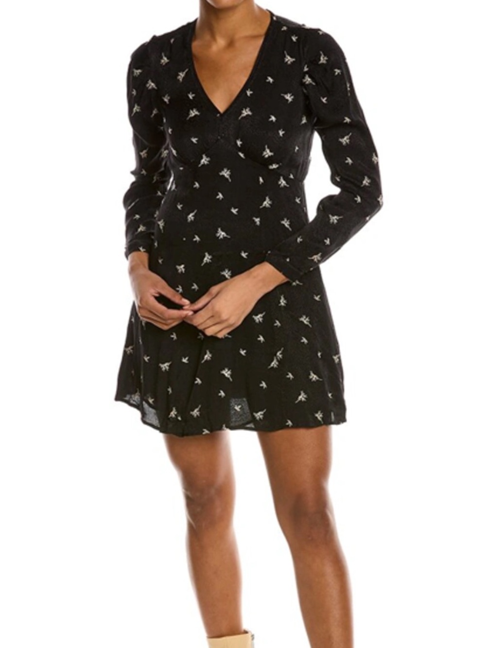 AllSaints Black Printed Long-Sleeve Mini Dress